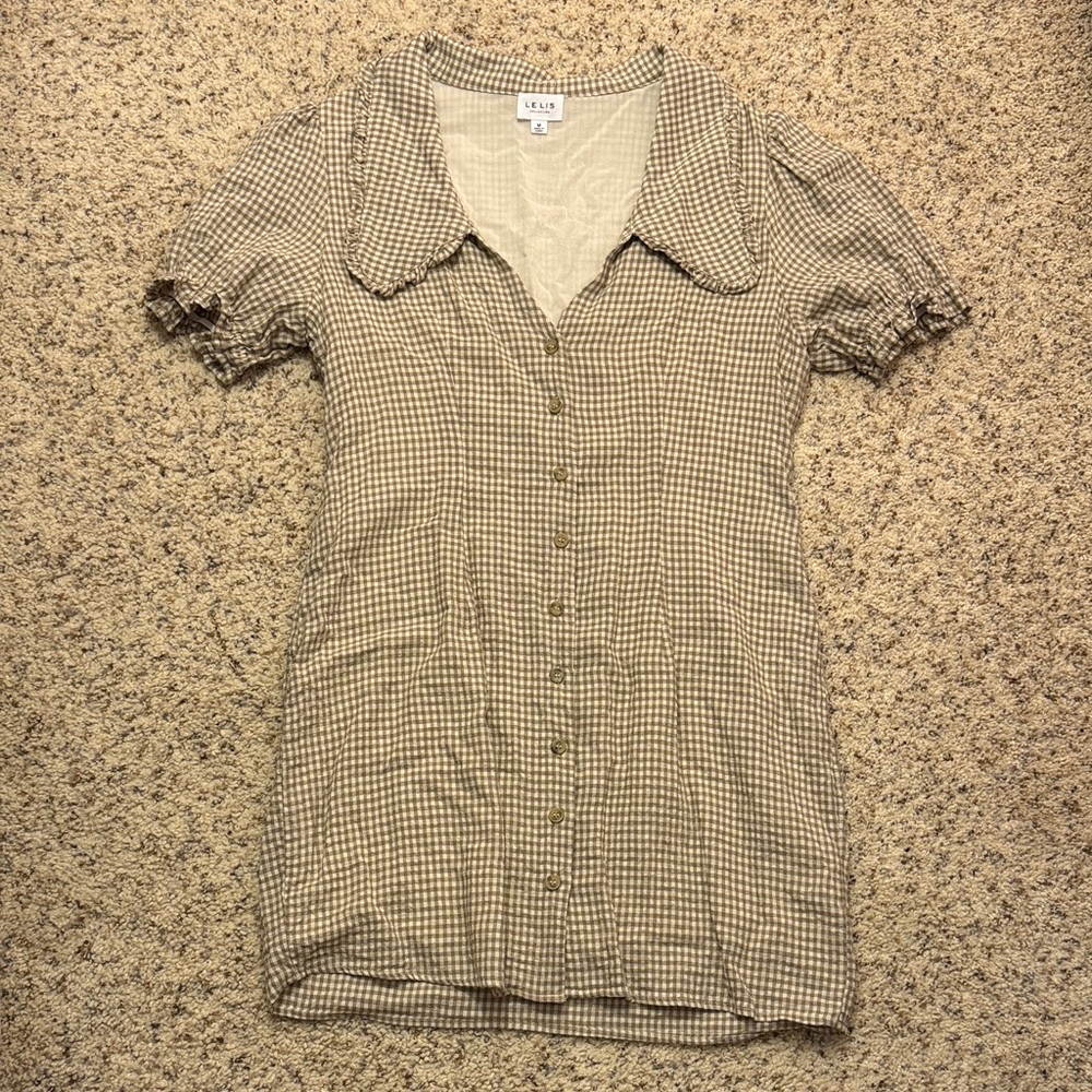 Le Lis Beige and White Gingham Mini Dress